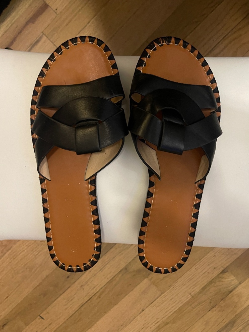 Black Lattice Flat Sandals with Whipstitched Size 8.5